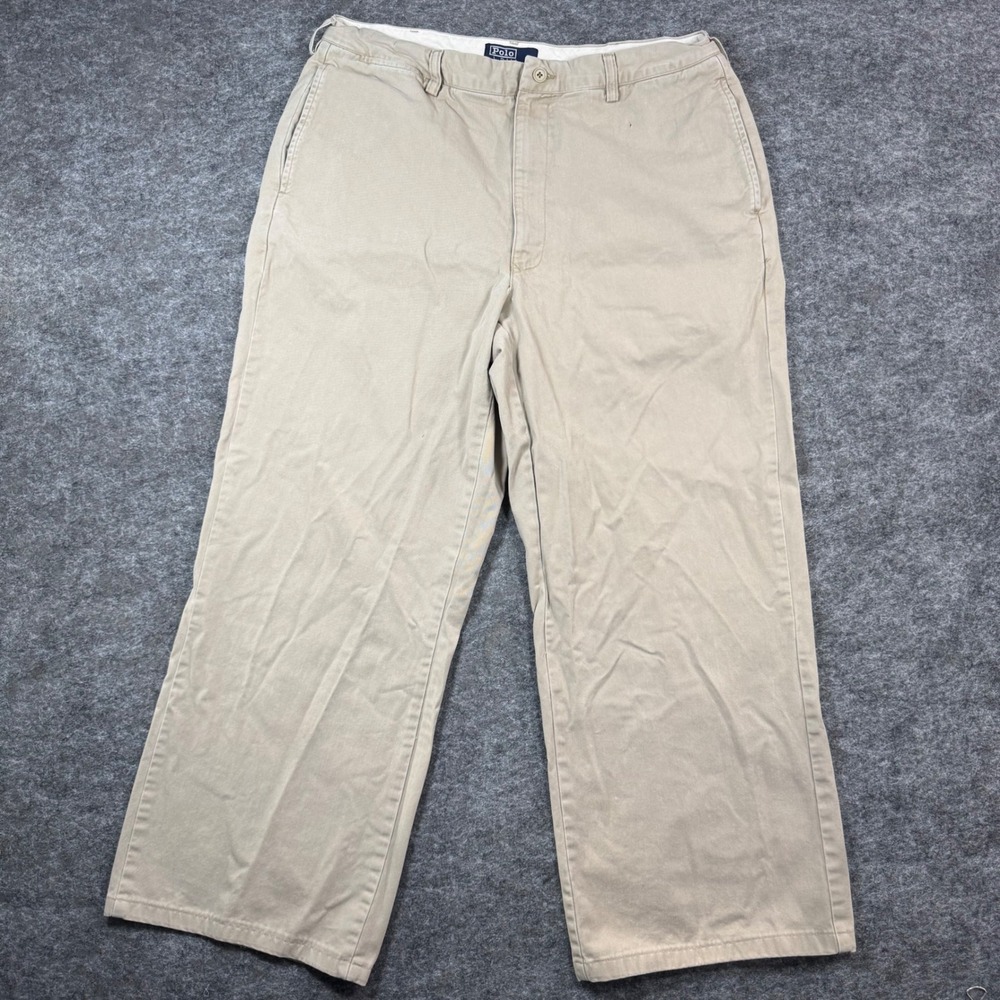VTG Polo Ralph Lauren Wide Leg Miliaty Pant Mens 36x34 (Fits 34x28) Tan Chinos